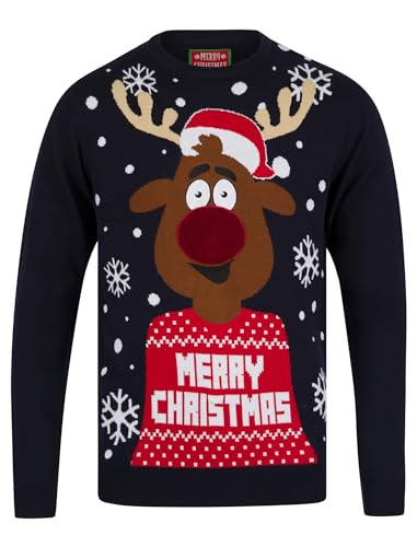 Tokyo Laundry Jersey de Navidad con luz LED «Feelin Merry» para hombre, Xmas Rudolph - Tinta, S