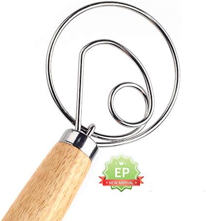 13" Bread Dough Whisk - Professional Grade Danish Dough Whisk, Mixer, Egg Beater, Wooden Handle Whisk Accessories Tool for Kitchen