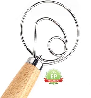 13" Bread Dough Whisk - Professional Grade Danish Dough Whisk, Mixer, Egg Beater, Wooden Handle Whisk Accessories Tool for Kitchen