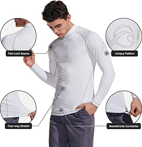 Athlio Men's Upf 50+ Rash Guard, Uv/Spf Long Sleeve Swim Shirt, Dry Fit Water Beach Surf Wetsuit Top, Wave White, Medium #TOP2