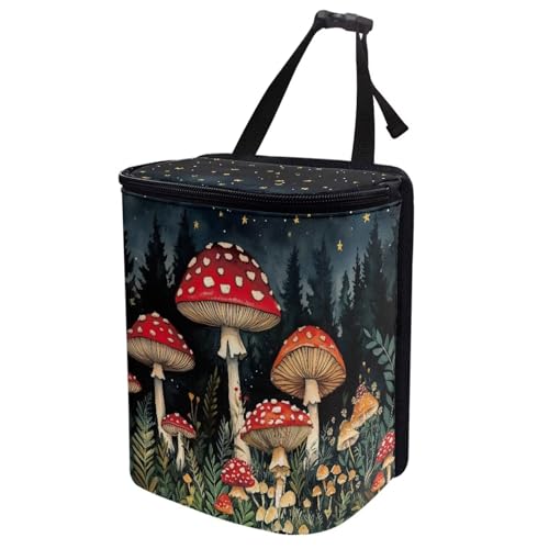 Image of KEIAHUAN Red Mushroom Car Garbage Bag Hanging Large Capacity Car Trash Can with Lid Multipurpose Garbage Bin Portable Grocery Organizer Bag for Back Front Seat