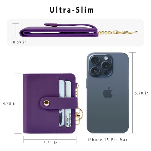 Image of Airkit Small Wallet Women RFID, PU Leather Card Holder with Keychain | Slim Compact Zipper Coin Purse for Ladies, Travel Holiday Gifts for Mom, Cute Mini Bifold Wallets