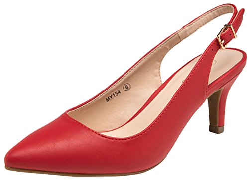 VOSTEY Women's Pumps Low Heel Casual Slingback Shoes(11,Low Heel-134-Red Pu)