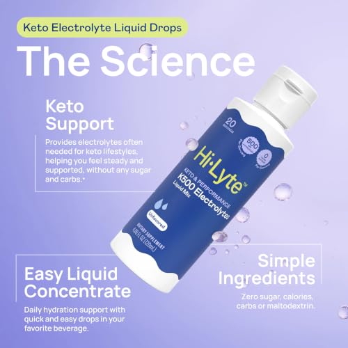 Image of Hi-Lyte K500 Electrolytes Liquid Mix, Unflavored, 20 Servings | 500mg Potassium, Zero Sugar, No Stevia, Non-GMO, Vegan, Gluten-Free, No Maltodextrin, Keto-Friendly, Blended in USA