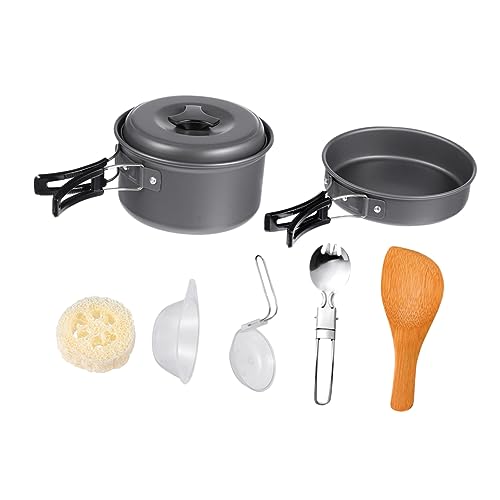 Mikinona 1Set Outdoor Camping Cookware Portable Cooking Pot and Teapot for Persons Durable Non Stick Cookware for Hiking Picnics BBQ and Outdoor Activities