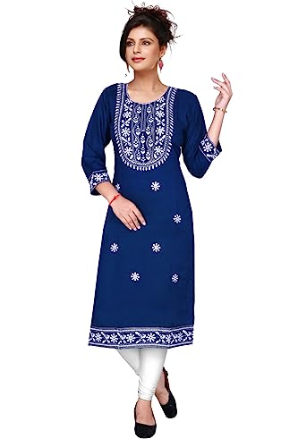 Image of SQUARO Women Embroidery Cotton Rayon Straight Kurta Kurtis for Ladies and Girls
