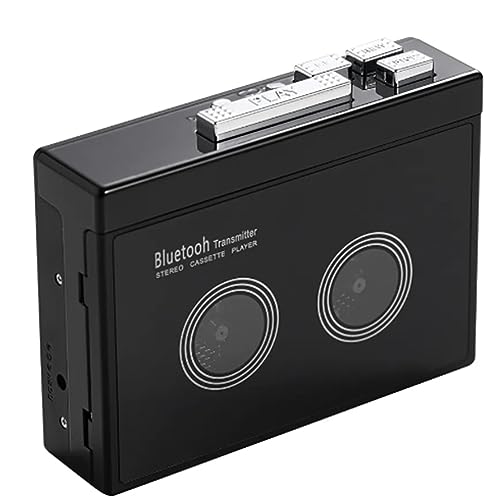 Haptufer Reproductor de Casete EstéReo Retro Negro Cinta de Casete MúSica Audio Reversa AutomáTica con Bluetooth