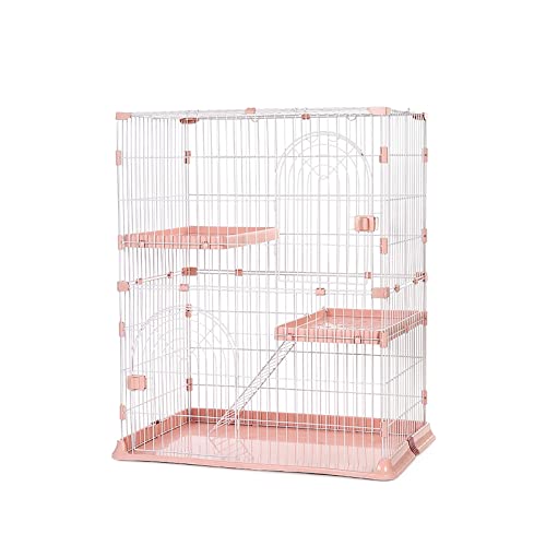 OWOHYG Jaula para Gatos, Hurones, Casas para Gatos, Corral para Mascotas pequeñas, Resistente, con diseño de múltiples Puertas e instalación Sencilla (Rosa, 73 x 45 x 89 cm)