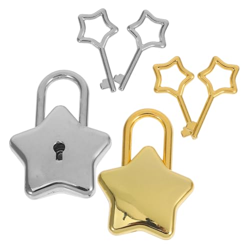 Hoement 2個星形南京錠 小型鍵ロック 耐錆製 バッグ用 鍵付きトラベルロック バックパック 日記 貯金箱対応 レディース向け