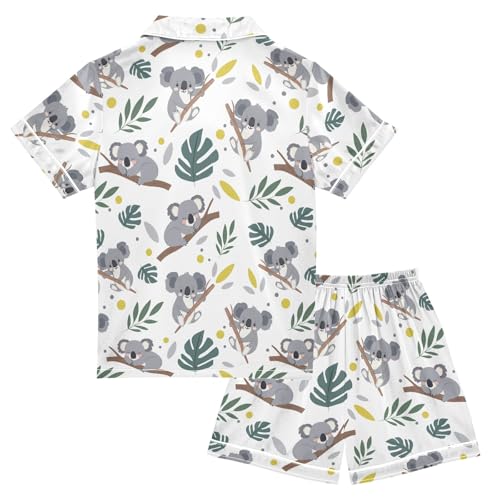 Cute Funny Koala Summer Satin Pajama Set, Cute Button-Down Sleepwear Pj Set for Sleep Wears2