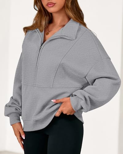 KIRUNDO Sweatshirt for Women 2026 Fall Half Zip Pullover Oversized Fleece Mock Neck Hoodies Fashion Outfits Winter Clothing(Grey, Medium) — view 3