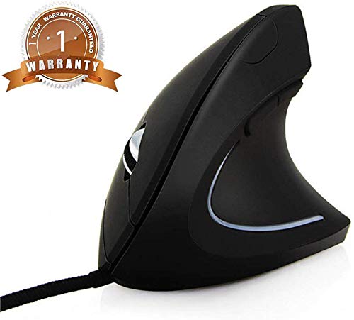 Ratón Óptico Ergonómico USB Ratón Óptico de Alta Precisión con Cable Vertical 4 dpi Ajustable con Color Breathing Light Mouse 5 Botones para PC/Portátil/Mac (Gray)