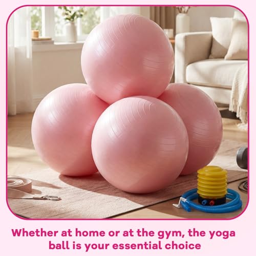 Image of Leyndo 4 Pcs 26 Inch Yoga Exercise Ball Pilates Pregnancy Birthing Fitness Ball with Quick Pump Anti Burst for Improved Posture, Balance, Yoga, Pilates, Training