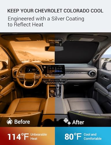 Image of Proadsy Windshield Sun Shade Custom Fit Chevrolet Colorado Pickup Truck 2023 2024 2025 2026 4-Layer Foldable Front Sunshade Protector Sun Visor Blocks UV Rays Keep Car Cooler Accessories