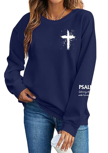 MOUSYA Women Christian Sweatshirt Psalms 91 Sleeve Print Sweatshirt Bible Verse Pullover