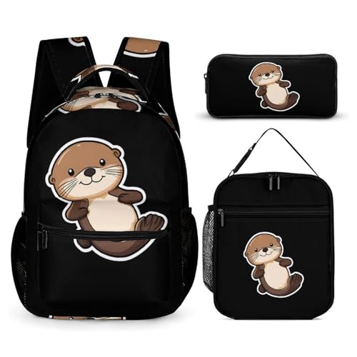 Sea Otter Sticker Cute Backpacks Set Lightweight Lunch Bag Aesthetic Pencil Cases for Travel Work