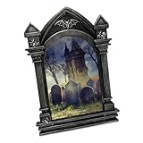 Isaac Jacobs 4x6 Haunted House Vault Picture Frame, For Halloween, Photo Tabletop & Wall Mount, Holiday, Home Décor (4x6, Black with Silver)