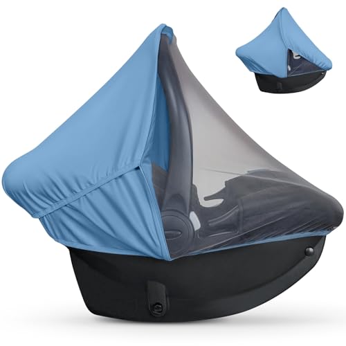 Image of Summer Baby Car Seat Cover | 2-in-1 Breathable Carseat Sun Shade & Mosquito Net | UV Protection Lightweight Canopy Covers for Infant Boys | Bug Net Mesh for Spring & Summer Warm Weather (Blue)