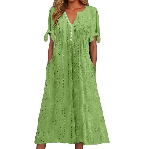 Robe longue dentelle col V flatteur et volants légers effet amincissant