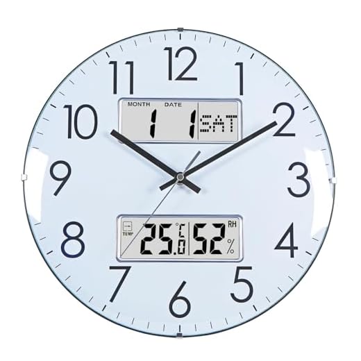 Modern Analog 13inch Curved Glass Wall Clock LCD Temperature Humidity Display, Calendar Display Silent Movement new-8879
