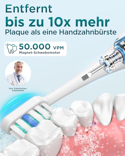 Elektrische Zahnbürste für Erwachsene - Schallzahnbürsten mit 8 Zahnbürstenköpfen (3 Typen) und 2 Minuten Smart Timer… – Ansicht 2