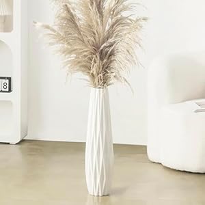 White Floor Vase, 24″ Tall Ceramic Decorative Large Vases for Living Room Decor Home Office Bedroom, Modern Big Standing Flower Vase with Glossy Glaze (24 Inch Tall)