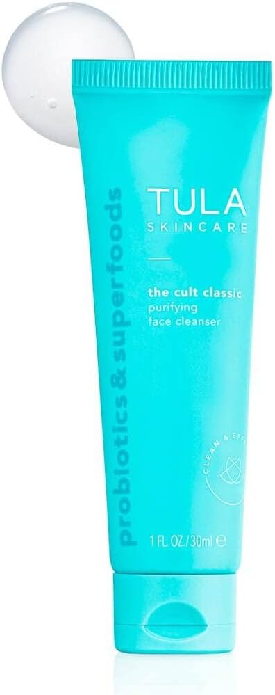 TULA Skin Care The Cult Classic Purifying Face Cleanser - Travel-Size, Gentle and Effective Face Wash, Makeup Remover, Nourishing and Hydrating, 1 oz.