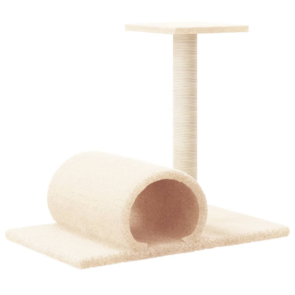 Tiragraffi con tunnel, 60 x 34,5 x 50 cm, per gatti, stabile torre da arrampicata con sisal, amaca e cavera, ideale per appartamento e balcone, legno resistente, facile da montare
