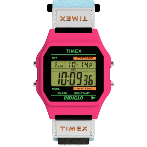Timex Mens Classical Digital 36mm Watch - Blue Strap Digital Dial Pink Case