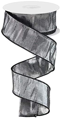 Metallic Dupioni Wired Edge Ribbon, 10 Yards (Pewter, Silver, 1.5 Inch)