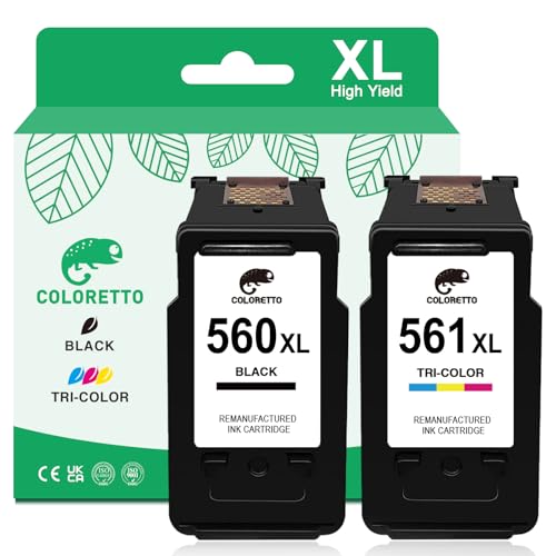 COLORETTO 560 XL 561 XL Cartuchos de Tinta para Canon PG 560XL CL 561XL TS5300 TS5352 TS5350 TS5353 TS5351 TS5350a TS5351a TS5352a TS5353a TS7450 TS7450a TS7451 TS7451a Remanufacturado Negro y Color