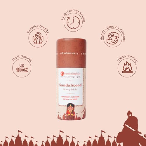 Image of GaneshaSpeaks Bambooless Dhoop Sticks with Sandalwood Fragrance | 40 Pieces | Handcrafted by Skilled Artisans | Eco-Friendly | Pure Aroma | Free Ceramic Stand