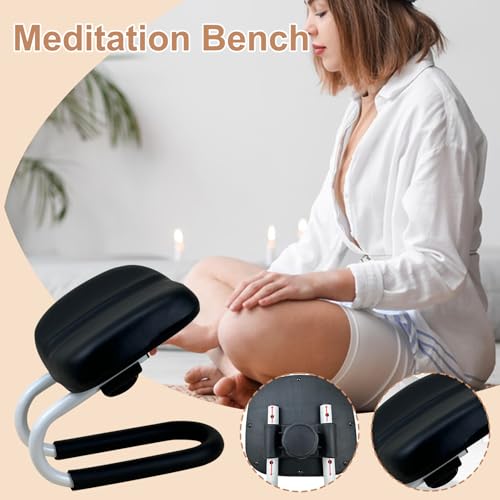 Meditation Stool Kneeling, Prayer Meditation Bench with Sponge Cushion, Adjustable Height Metal Frame Yoga Stool, Non-Slip Leg Sleeve, Hip Support - Image 3