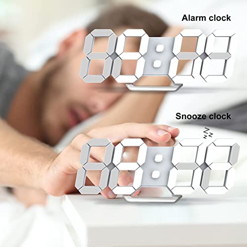 Deeyaple 3D Led Digital Alarm Desk Clock Small Wall Clock Snooze Dimmable Time Memory 12/24 Date Temperature Remote Control Night Light Office Kitchen Living Room Bedroom (9.7 Inch, White) #TOP3