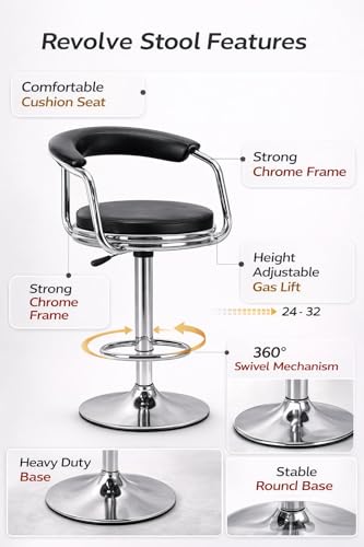 Image of Modern Magam Bar Stool with 360 Swivel | Height Adjustable Bar Chair | Counter Stool & High Chairs | Comfortable for Home, Office, Restaurant Bar, Cafe & Cash Counter - (Black)