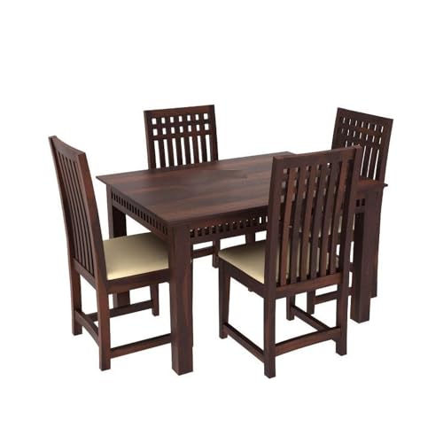 Image of AS Arts Wooden Dining Table Set of 4 with Cushioned Chairs | Sheesham Wood Four Seater Dining Table for Restaurant | Dining Room Set (Walnut Finish)