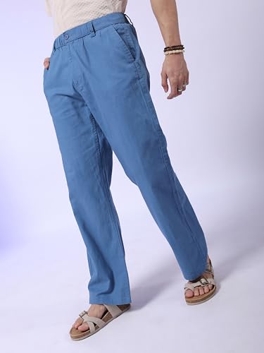 Image of The Indian Garage Co Men Relaxed Fit Solid Mid-Rise Elasticated Trousers