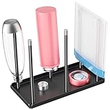 Water Bottle Drying Rack with Drain Tray, Cup Drying Rack for Counter, Metal Tumbler Dryer Stand with 6 Pegs, Space-Saving Drying Rack for Water Bottles, Baby Bottle, Glass & Reusable Bag (Black)