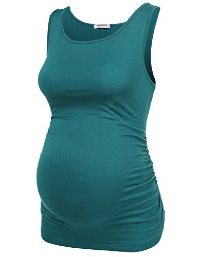 Hotouch Mama Womens Basic Maternity Tank Top Pregnancy Tee Solid Side Ruched...