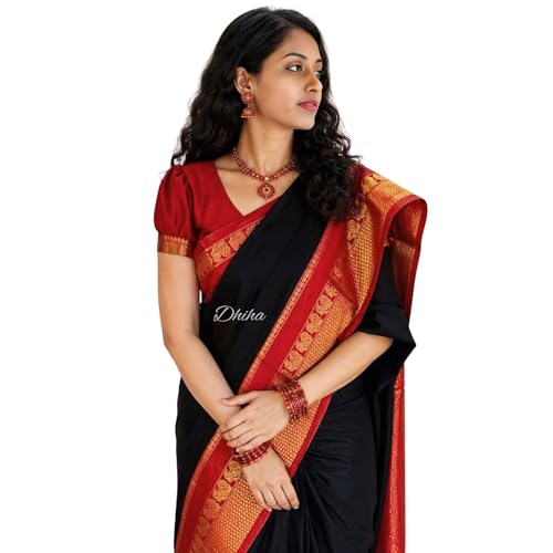 Image of Narayanpet Pure Cotton Avani Border Saree for Women with Running Blouse | Tassels | Traditional Woven Solid Design | Handloom Weave