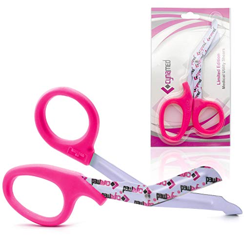 Cynamed Trauma Bandage Shears - Safety Medical Scissors with Blunt Tip and Serrated Blade - Tough and Durable Stainless Steel - Light and Comfortable Grip  Patient-Friendly (Each, Hot Pink)