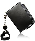 [honey&blue] パスケース 定期入れ リール付き かわいい 小銭入れ 本革 レディース メンズ カードケース (ブラック（オイルレザー）)