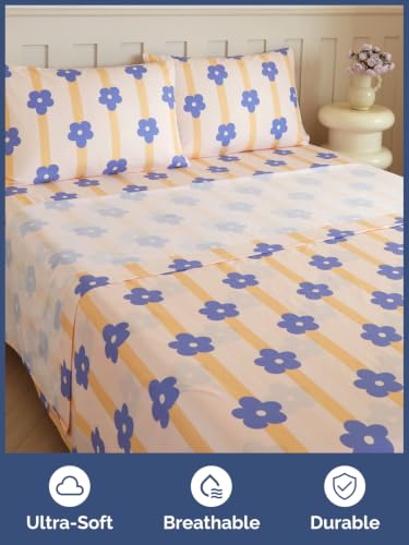 Image of Kids Queen Size Floral Bed Sheets - 4 Piece Kids Floral Sheet Set - Pretty Flower Bedding - Ultra-Soft, Cute & Cozy - Breathable & Machine Washable - Bloom Bed Set for Boys, Girls, Teens & Toddlers