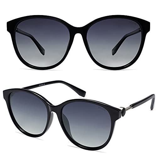 SOJOS Lunettes de Soleil Polarisantes pour Femmes Rétro Oversized Rounde UV Protection SJ2147 Avec Monture Noir/Verre Gris Dégradé Cover