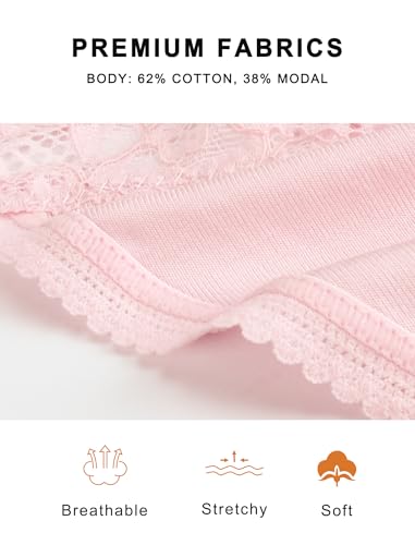 Image of voenxe Seamless Thong for Women,No Show Lace Underwear,Ladies Cotton Blend Breathable Panties,Comfort Soft Undie,Tanga,5-Pack