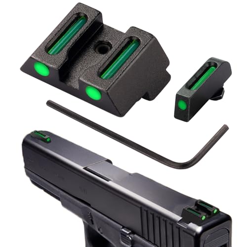 TRSAIM No-Tritium Fiber Optic Sights for Glock 17, 17L, 19, 22, 23, 24, 26, 27, 33, 34, 35, 38, 39 - Red/Green Dot Fiber Optic Sights for Glock (Green Dot)