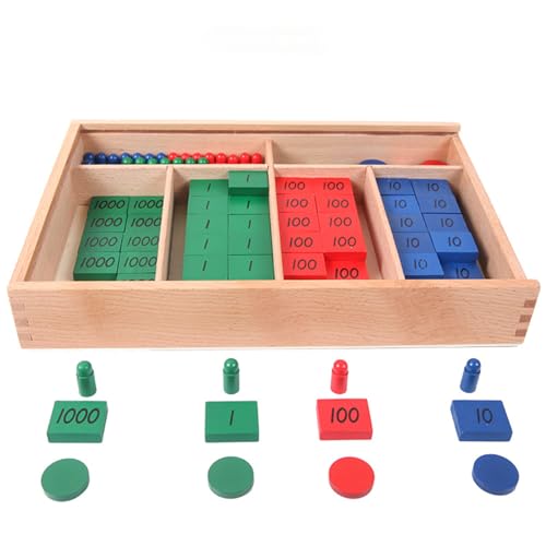 sszxmy Juego de Sellos Montessori, Juguete Matemático, Manipulativos de Conteo de Valor Posicional de Madera,Basic Model