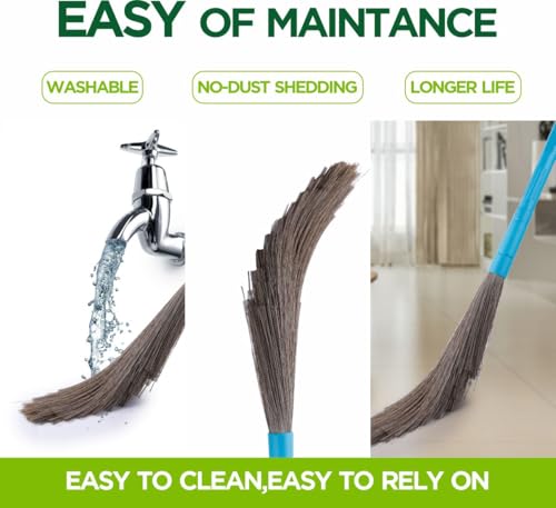 Image of Homeor No-Dust Broom with Adjustable Long Handle for Easy Floor Cleaning, Washable Broom, 1 Piece, Blue