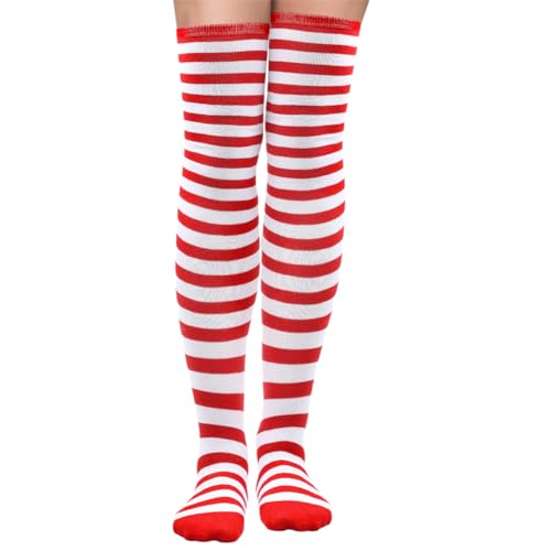 ALLY-MAGIC Christmas Thigh High Socks, Christmas Striped Tig