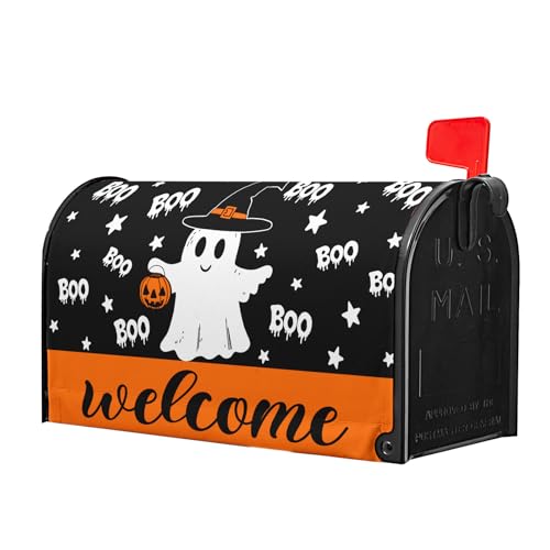 Image of Halloween Ghost Boo Mailbox Cover Magnetic Large Size 25.5 x 21 Inch Halloween Pumpkin Mail Box Covers Fall Mailbox Wraps Welcome Letter Post Box Decoration for Home Garden Yard Outdoor Outside